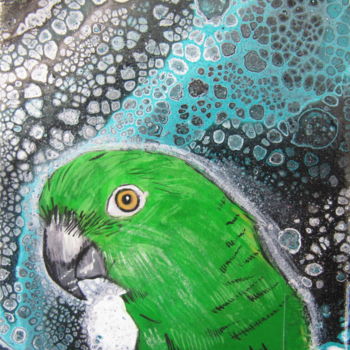 Painting titled "green parrot" by Ellen Hendrikx, Original Artwork, Acrylic