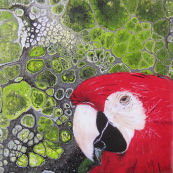 Painting titled "red parrot" by Ellen Hendrikx, Original Artwork, Acrylic