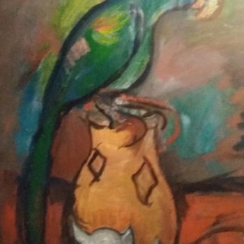 Schilderij getiteld "Il grande pappagall…" door Ettore Andonaia, Origineel Kunstwerk, Olie
