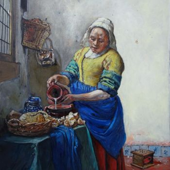 Painting titled "merci Vermeer 2. La…" by Etzi, Original Artwork, Oil