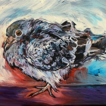 Pittura intitolato "le pigeonneau" da Etzi, Opera d'arte originale