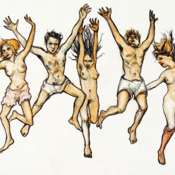 Peinture intitulée "les pantins heureux" par Etzi, Œuvre d'art originale, Huile