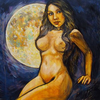 Painting titled "hija de la luna" by Etzi, Original Artwork, Oil