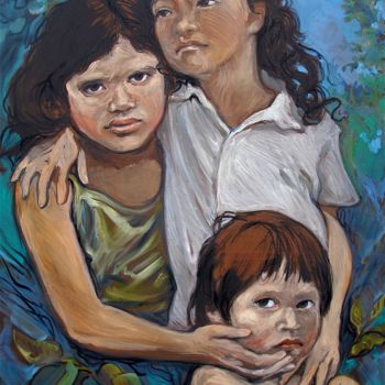 Peinture intitulée "les enfants de  Gaïa" par Etzi, Œuvre d'art originale, Huile