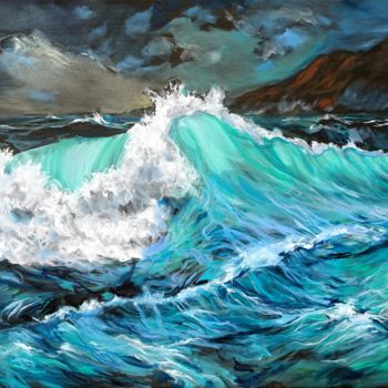 Peinture intitulée "la vague" par Etzi, Œuvre d'art originale, Huile
