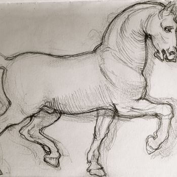 Desenho intitulada "cheval" por Etzi, Obras de arte originais, Conté