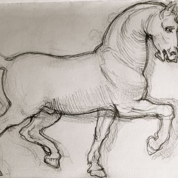 Dessin intitulée "cheval" par Etzi, Œuvre d'art originale, Conté