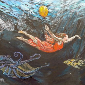 Painting titled "swimming" by Etzi, Original Artwork, Oil