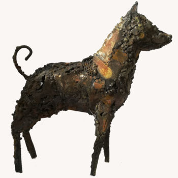 Scultura intitolato "le chien" da Bal, Opera d'arte originale, Metalli