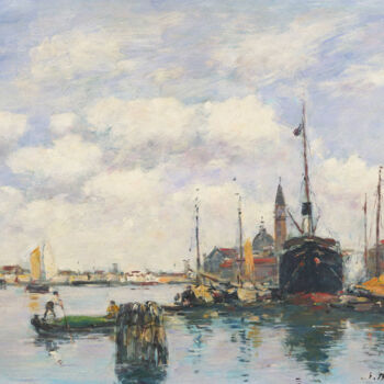 Peinture intitulée "Venice–Seascape at…" par Eugène Boudin, Œuvre d'art originale, Huile