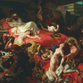 Painting titled "Death of Sardanapal…" by Eugene Delacroix, Original Artwork, Oil