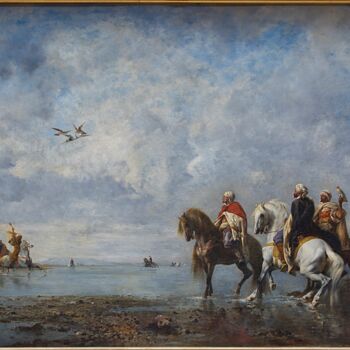 Peinture intitulée "La chasse au héron…" par Eugène Fromentin, Œuvre d'art originale, Huile