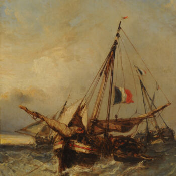 Peinture intitulée "Mer agitée avec des…" par Eugène Isabey, Œuvre d'art originale, Huile