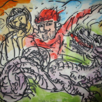 Painting titled "Marco Polo en Chine" by Eugenio Otero Vilchez, Original Artwork, Ink