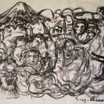 Drawing titled "Rêve de sumos" by Eugenio Otero Vilchez, Original Artwork, Ink