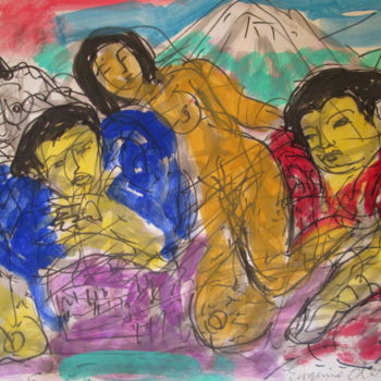 Pintura intitulada "Rêve de sumos" por Eugenio Otero Vilchez, Obras de arte originais, Óleo