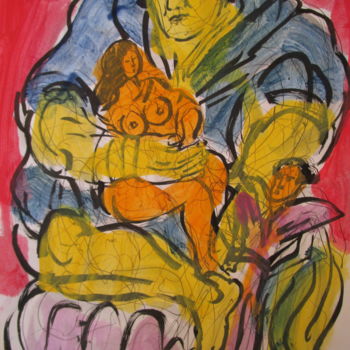 Painting titled "Sumo et sa femme" by Eugenio Otero Vilchez, Original Artwork, Oil