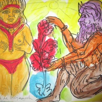 Pintura intitulada "L'épopée de Gilgame…" por Eugenio Otero Vilchez, Obras de arte originais, Óleo