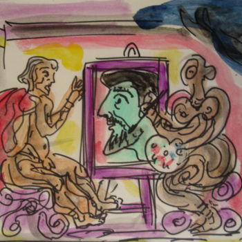 Malerei mit dem Titel "Femme grecque peint…" von Eugenio Otero Vilchez, Original-Kunstwerk, Öl