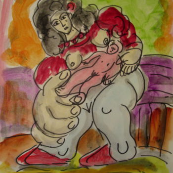 Schilderij getiteld "Mère et enfant" door Eugenio Otero Vilchez, Origineel Kunstwerk, Olie