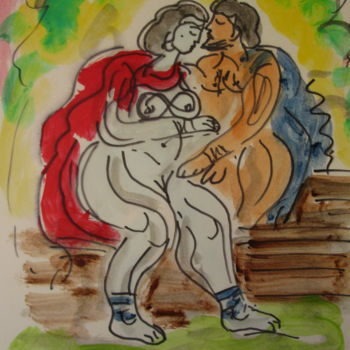 Malarstwo zatytułowany „Amoureux grecs” autorstwa Eugenio Otero Vilchez, Oryginalna praca, Olej