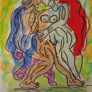Schilderij getiteld "Amoureux grecs" door Eugenio Otero Vilchez, Origineel Kunstwerk, Olie