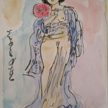 Schilderij getiteld "Japonaise" door Eugenio Otero Vilchez, Origineel Kunstwerk, Olie