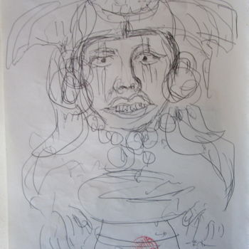 Drawing titled "Le sorcier Maya" by Eugenio Otero Vilchez, Original Artwork, Pencil