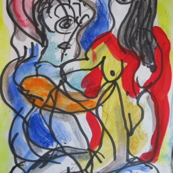 Painting titled "Le couple amoureux" by Eugenio Otero Vilchez, Original Artwork, Oil