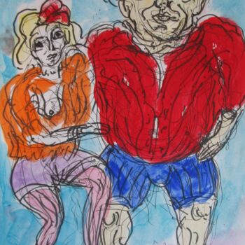 Pittura intitolato "un couple mal assor…" da Eugenio Otero Vilchez, Opera d'arte originale, Olio
