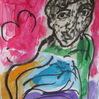 Peinture intitulée "Jeune assis" par Eugenio Otero Vilchez, Œuvre d'art originale, Huile