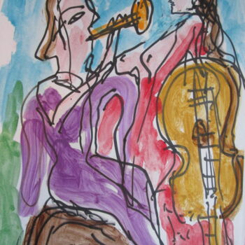 Painting titled "Le musicien" by Eugenio Otero Vilchez, Original Artwork, Oil