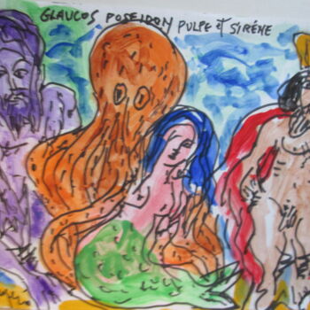 Картина под названием "Glaucos Poséidon et…" - Eugenio Otero Vilchez, Подлинное произведение искусства, Масло