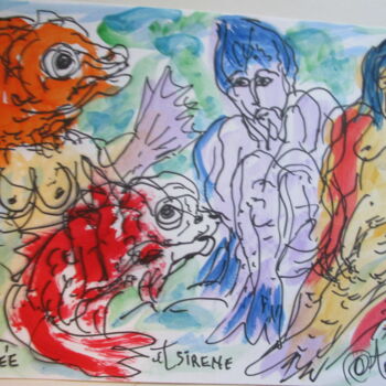 "Protée et Sirène" başlıklı Tablo Eugenio Otero Vilchez tarafından, Orijinal sanat, Petrol