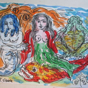 Pintura intitulada "Nerée et Sirène dan…" por Eugenio Otero Vilchez, Obras de arte originais, Óleo