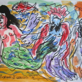 Peinture intitulée "Sirène, Poséidon et…" par Eugenio Otero Vilchez, Œuvre d'art originale, Huile