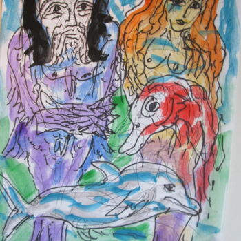 Peinture intitulée "Protée et Sirène av…" par Eugenio Otero Vilchez, Œuvre d'art originale, Huile