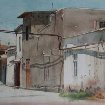 Painting titled "Bukhara. Old street" by Eugene Panov, Original Artwork, Watercolor