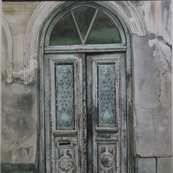 Schilderij getiteld "Old door in Georgia…" door Eugene Panov, Origineel Kunstwerk, Aquarel