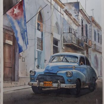 Painting titled "Old car. Havana" by Eugene Panov, Original Artwork, Watercolor