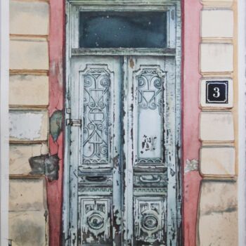 Pittura intitolato "Old door in Georgia…" da Eugene Panov, Opera d'arte originale, Acquarello