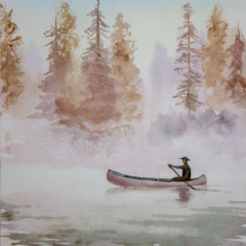 Peinture intitulée "Boatman on the rive…" par Eugene Popov, Œuvre d'art originale, Aquarelle