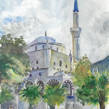 Schilderij getiteld "Yeni Hamidiye Cami,…" door Eugene Popov, Origineel Kunstwerk, Aquarel