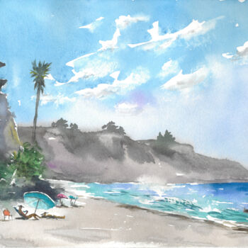 Painting titled "Relax on the beach" by Eugene Popov, Original Artwork, Watercolor