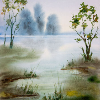 Картина под названием "The lake and last f…" - Eugene Popov, Подлинное произведение искусства, Акварель