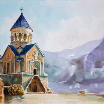 Painting titled "Monastery Noravank,…" by Eugene Popov, Original Artwork, Watercolor