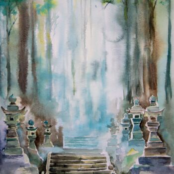 Картина под названием "Illuminated stairs…" - Eugene Popov, Подлинное произведение искусства, Акварель