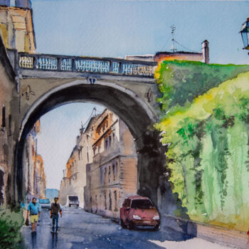 Painting titled "Farnese Arch Rome" by Eugene Popov, Original Artwork, Watercolor