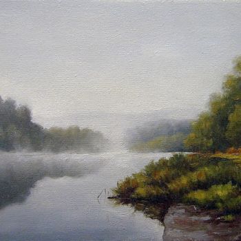 Painting titled "Туманное утро." by Geka2005, Original Artwork, Oil