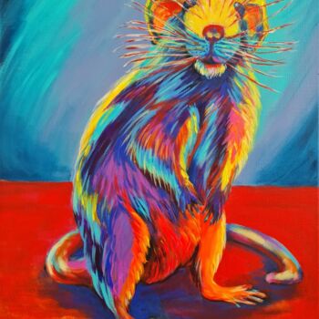 Painting titled "Sexy Rat" by Eugenia Chicu Touma, Original Artwork, Acrylic Mounted on Wood Stretcher frame